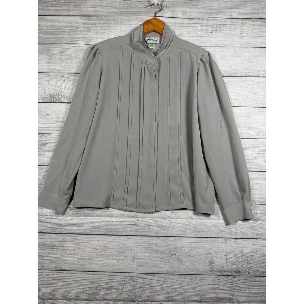 Vintage Joanna Women's M Gray Pleated Tie Neck Long Sleeve Blouse 4213